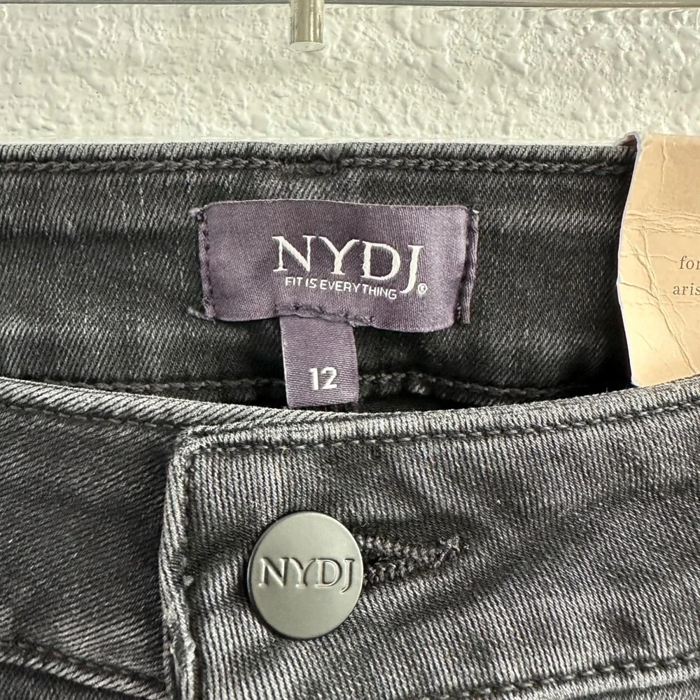 NYDJ Marilyn Straight Jeans Womens 12 Black Nightbreak Lift Tuck High Rise Denim